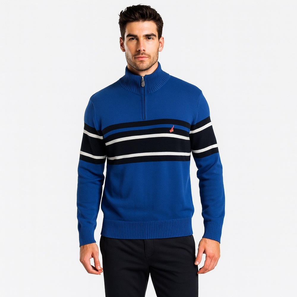 Nautica Sweater Mens Lg 1/2 Zip Long Sleeved Knit Collegiate Grandpacore Blue